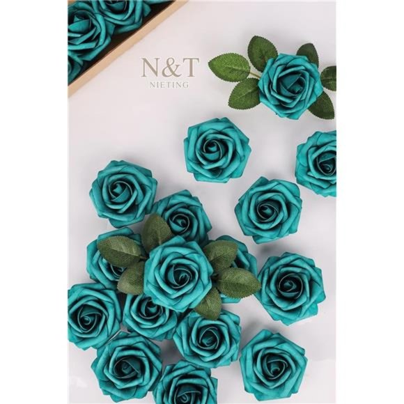 Artificial Flowers Foam Roses 25 pcs Peacock Green Mother's Day Fake Roses DIY - Picture 6 of 7